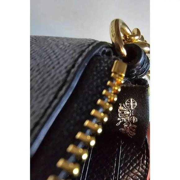 COACH ZIP WRISTLET F73044 WITH CHAIN BLACK CROSSGRAIN LEATHER NEW NWOT - Picture 6 of 7